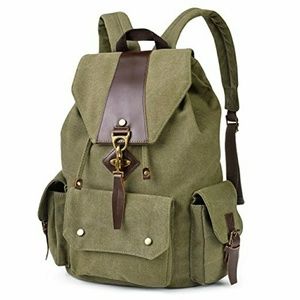 Army Green Unisex Gold Clasp Canvas Backpack